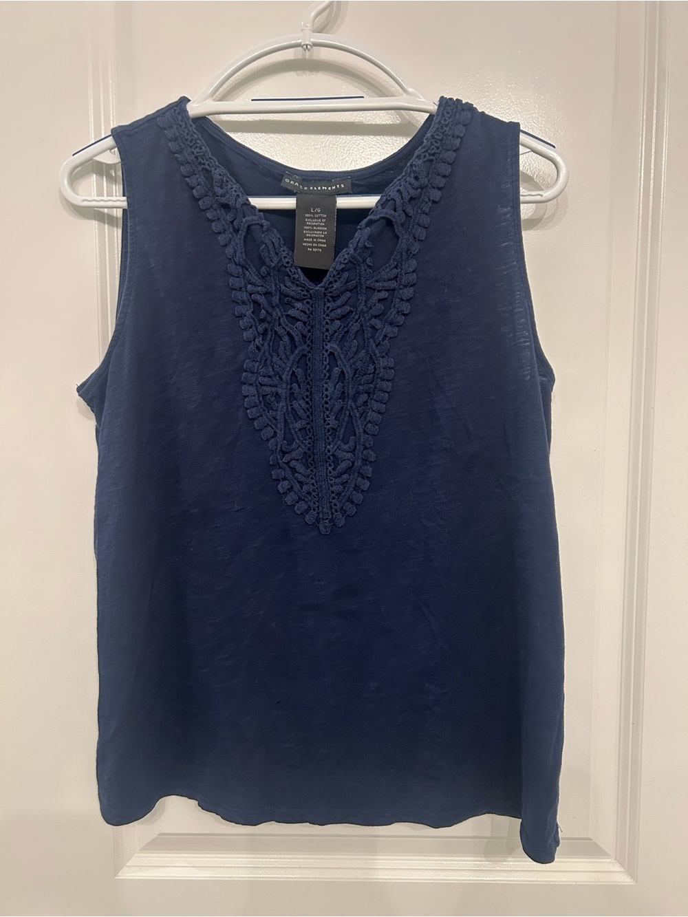 Grace Elements Navy Crochet-Trim Sleeveless Tank